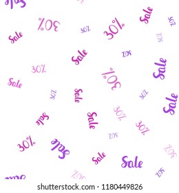 Light Purple, Pink vector seamless cover with symbols of 30% sales. Shining colorful illustration with isolated selling prices. Backdrop for ads, leaflets of Black Friday.