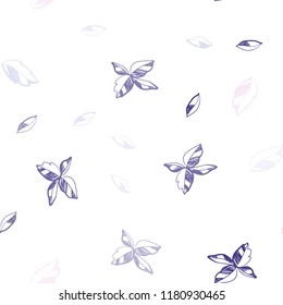 Light Purple, Pink vector seamless doodle backdrop with leaves. New colorful illustration in doodle style with leaves. Pattern for design of fabric, wallpapers.