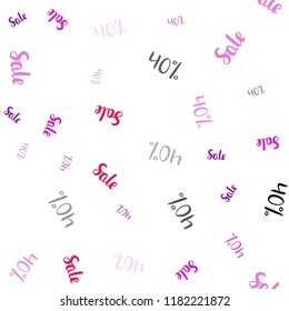 Light Purple, Pink vector seamless texture with selling prices 40 %. Colored words of sales with gradient on white background. Backdrop for ads, leaflets of Black Friday.