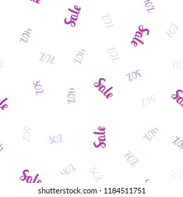 Light Purple, Pink vector seamless layout with discount of 30%, 40%, 50%. Shining colorful illustration with isolated selling prices. Pattern for ads, posters, banners of sales.