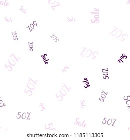 Light Purple, Pink vector seamless background with 50 % signs of sales. Gradient illustration with discount signs on white backdrop. Design for business ads, commercials.