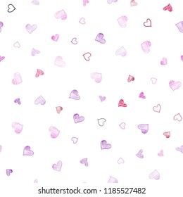 Light Purple, Pink vector seamless texture with lovely hearts. Beautiful colored illustration with hearts in celebration style. Pattern can be used for valentine's ad, booklets.