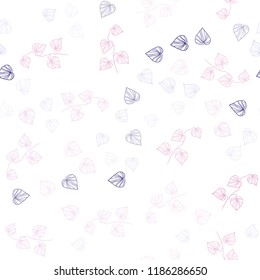 Light Purple, Pink vector seamless abstract background with leaves. Shining colored illustration with leaves in doodle style. Pattern for design of fabric, wallpapers.