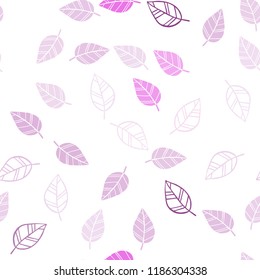 Light Purple, Pink vector seamless doodle background with leaves. leaves on blurred abstract background with gradient. Pattern for design of window blinds, curtains.