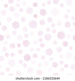 Light Purple, Pink vector seamless template with ice snowflakes. Modern geometrical abstract illustration with crystals of ice. Trendy design for wallpaper, fabric makers.