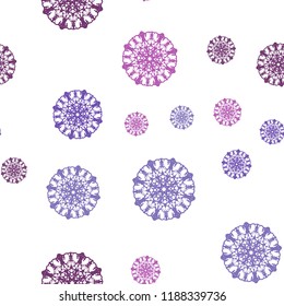 Light Purple, Pink vector seamless template with ice snowflakes. Snow on blurred abstract background with gradient. Pattern for trendy fabric, wallpapers.
