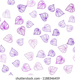 Light Purple, Pink vector seamless doodle template with leaves. Blurred decorative design in Indian style with leaves. Trendy design for wallpaper, fabric makers.