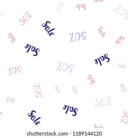 Light Purple, Pink vector seamless pattern with 50 percentage signs. Gradient illustration with discount signs on white backdrop. Backdrop for super sales on Black Friday.