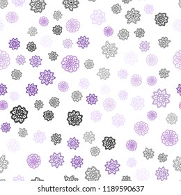 Light Purple, Pink vector seamless cover with beautiful snowflakes. Snow on blurred abstract background with gradient. Pattern for design of fabric, wallpapers.