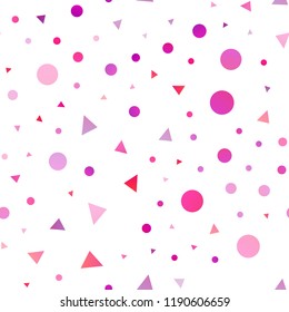 Light Purple, Pink vector seamless pattern in polygonal style with circles. Decorative design in abstract style with lines, dots. Template for business cards, websites.