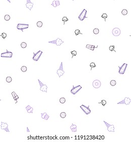 Light Purple, Pink vector seamless layout with restaurant food. Illustration with set of fresh food in doodle style. Design for ad, poster, banner of cafes or restaurants.