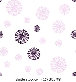 Light Purple, Pink vector seamless layout with bright snowflakes. Snow on blurred abstract background with gradient. Pattern for trendy fabric, wallpapers.
