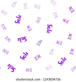 Light Purple, Pink vector seamless template with 30%, 40%, 50% selling. Shining colorful illustration with isolated selling prices. Template for season sales, shopping ads.