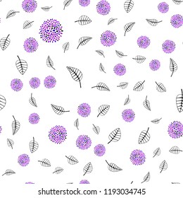 Light Purple, Pink vector seamless doodle backdrop with leaves, flowers. Glitter abstract illustration with leaves and flowers. Template for business cards, websites.
