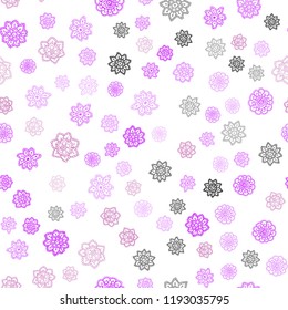 Light Purple, Pink vector seamless template with ice snowflakes. Decorative shining illustration with snow on abstract template. Pattern for trendy fabric, wallpapers.