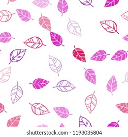 Light Purple, Pink vector seamless doodle background with leaves. Creative illustration in blurred style with leaves. Trendy design for wallpaper, fabric makers.