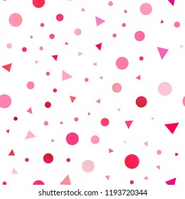 Light Purple, Pink vector seamless pattern in polygonal style with circles. Circles, lines on abstract background with colorful gradient. Template for business cards, websites.