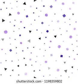 Light Purple, Pink vector seamless layout with circles, lines, rectangles. Illustration with colorful circles, triangles, rectangles. Pattern for design of window blinds, curtains.