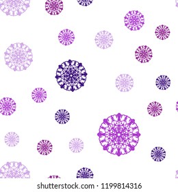 Light Purple, Pink vector seamless template with ice snowflakes. Shining colored illustration with snow in christmas style. Pattern for design of window blinds, curtains.