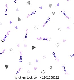 Light Purple, Pink vector seamless cover with Shining hearts. Blurred decorative design in doodle style with hearts. Design for ad, poster, banner of Valentine Day.