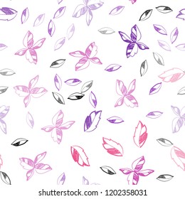 Light Purple, Pink vector seamless doodle pattern with leaves. Modern geometrical abstract illustration with leaves. Pattern for design of window blinds, curtains.