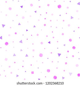 Light Purple, Pink vector seamless template with crystals, circles, squares. Glitter abstract illustration with spheres, squares, lines. Template for business cards, websites.