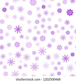 Light Purple, Pink vector seamless pattern with christmas snowflakes. Shining colored illustration with snow in christmas style. Pattern for trendy fabric, wallpapers.