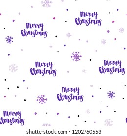 Light Purple, Pink vector seamless pattern with christmas snowflakes. Colorful decorative design in xmas style with snow. Pattern for trendy fabric, wallpapers.