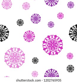 Light Purple, Pink vector seamless background with xmas snowflakes. Snow on blurred abstract background with gradient. Pattern for design of window blinds, curtains.