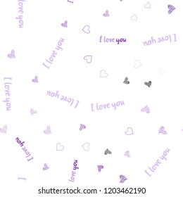 Light Purple, Pink vector seamless layout with sweet hearts. Decorative shining illustration with hearts on abstract template. Pattern can be used for valentine's ad, booklets.