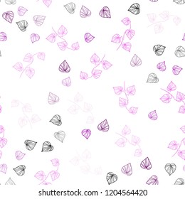 Light Purple, Pink vector seamless doodle template with leaves. leaves on elegant natural pattern with gradient. Pattern for design of window blinds, curtains.
