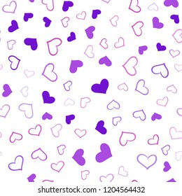 Light Purple, Pink vector seamless template with doodle hearts. Glitter abstract illustration with colorful hearts in romantic style. Pattern can be used for valentine's ad, booklets.