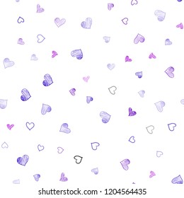 Light Purple, Pink vector seamless pattern with colorful hearts. Beautiful colored illustration with hearts in celebration style. Pattern for carnival, festival romantic leaflets.
