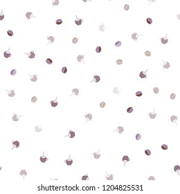 Light Purple, Pink vector seamless pattern with coffee beans, cups. Decorative gradient design of coffee cups and beans. Pattern for menu of cafes and restaurants.