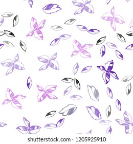 Light Purple, Pink vector seamless natural pattern with leaves. Colorful illustration in doodle style with leaves. Pattern for design of fabric, wallpapers.