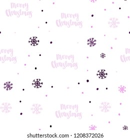 Light Purple, Pink vector seamless pattern with christmas snowflakes. Colorful decorative design in xmas style with snow. Pattern for design of window blinds, curtains.