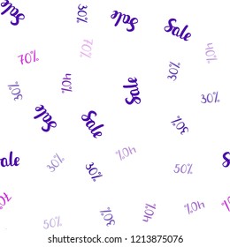 Light Purple, Pink vector seamless template with 30%, 40%, 50% selling. Abstract illustration with colorful gradient symbols of sales. Backdrop for mega promotions, discounts.