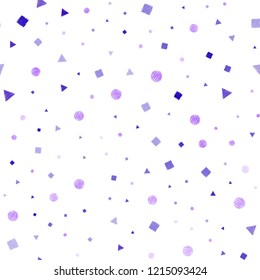 Light Purple, Pink vector seamless template with crystals, circles, squares. Illustration with set of colorful circles, triangles, squares. Pattern for trendy fabric, wallpapers.