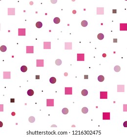 Light Purple, Pink vector seamless template with spots, rectangles. Decorative design in abstract style with circles, rectangles. Pattern for design of fabric, wallpapers.