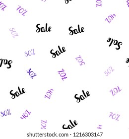 Light Purple, Pink vector seamless pattern with 30, 40, 50 percentage signs. Colored words of sales with gradient on white background. Pattern for ads, posters, banners of sales.