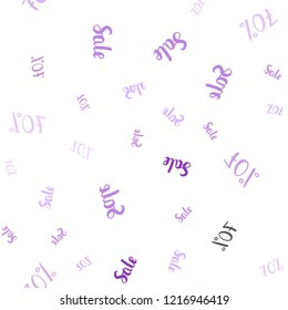 Light Purple, Pink vector seamless texture with selling prices 70 %. Gradient illustration with discount signs on white backdrop. Backdrop for ads, leaflets of Black Friday.