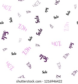 Light Purple, Pink vector seamless template with 40% selling. Colorful set of  percentage signs in simple style. Design for business ads, commercials.