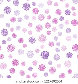 Light Purple, Pink vector seamless background with xmas snowflakes. Modern geometrical abstract illustration with crystals of ice. Design for textile, fabric, wallpapers.
