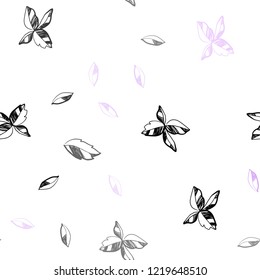 Light Purple, Pink vector seamless doodle template with leaves. Creative illustration in blurred style with leaves. Pattern for design of window blinds, curtains.