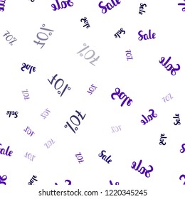 Light Purple, Pink vector seamless cover with symbols of 70 % sales. Abstract illustration with colorful gradient symbols of sales. Template for season sales, shopping ads.