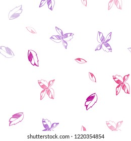 Light Purple, Pink vector seamless natural backdrop with leaves. An elegant bright illustration with leaves in Natural style. Pattern for design of window blinds, curtains.