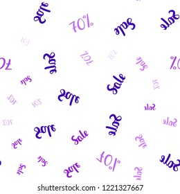 Light Purple, Pink vector seamless template with 70% selling. Illustration with signs of sales on abstract template. Backdrop for ads, leaflets of Black Friday.