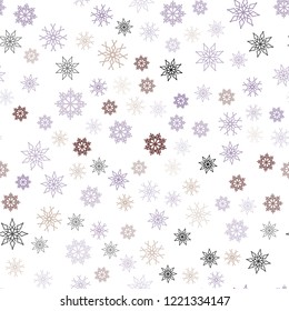 Light Purple, Pink vector seamless background with xmas snowflakes. Glitter abstract illustration with crystals of ice. Template for business cards, websites.