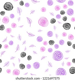 Light Purple, Pink vector seamless abstract background with leaves and flowers. Abstract illustration with leaves, flowers in doodles style. Template for business cards, websites.