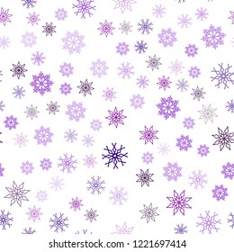 Light Purple, Pink vector seamless texture with colored snowflakes. Glitter abstract illustration with crystals of ice. Pattern for design of fabric, wallpapers.